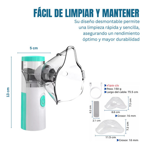 Nebulizador Malla Ultrasónica Incluye Mascarillas Y Boquilla Color Blanco/menta