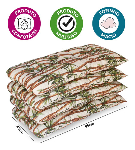 Kit 4 Almofadas Decorativas Estilo Clássico Futton Bambu Claro Florido