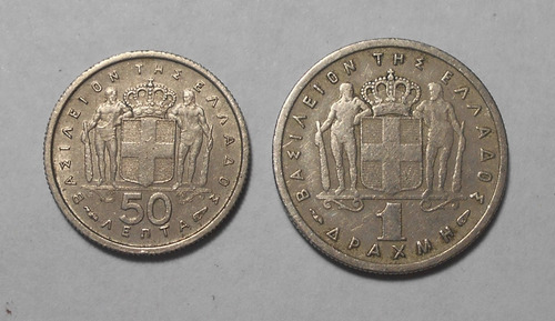 Grecia Lote 50 Lepta Y 1 Dracma 1954 - Paul I - Km#80 / 81  