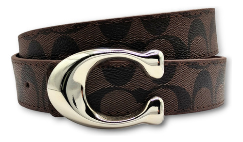 Cinturon Coach Doble Vista Reversible Clasico Unisex Color Chocolate Diseño De La Tela Sculpted C Plata No Reversible Talla M (115cm)