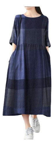 I Vestido Retro Casual A Cuadros De Algodón Y Lino Para