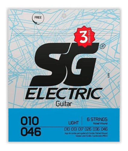 Kit Com 3 Encordoamentos Para Guitarra Sg Strings 010 Níquel