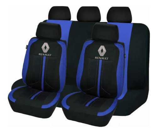 Juego Cubreasiento Universal  Tela Negro Azul Logo  Renault 