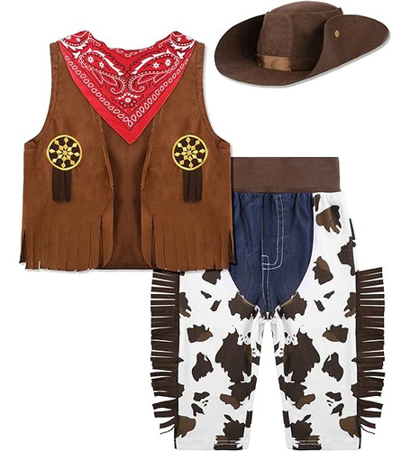 4pc Toddler Boys Cowboy Outfit Halloween Costume Vest Scarf