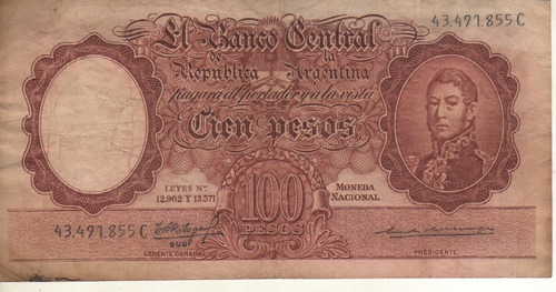 Bottero 2065 - Billete De 100 Pesos Mon. Nac. Año 1963 - F