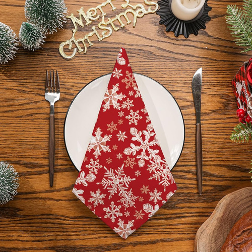 Servilletas De Tela Navideñas Diseño Copo De Nieve Rojo 4 Pz