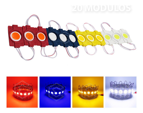20 Módulos De 9 Led Cob Plasma Redondos Alta Intensidad 12v Luz Rojo