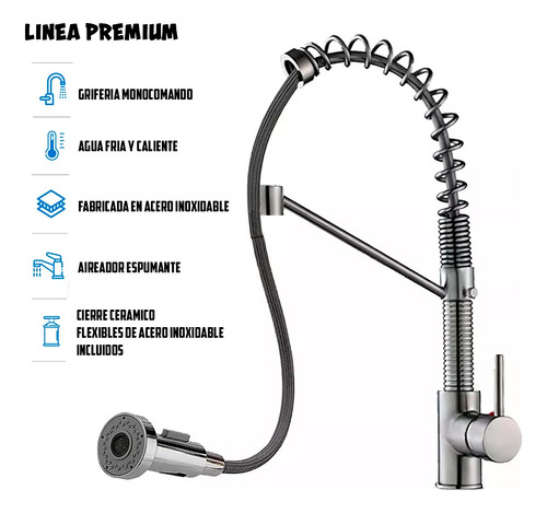 Griferia Mesada Monocomando Ah Home De Acero Inoxidable Ah09