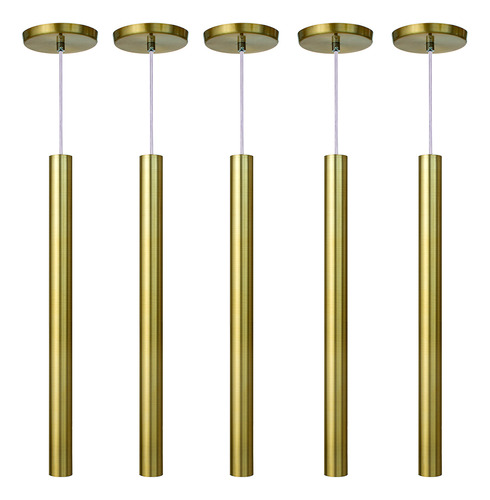 Kit 6 Pendente Tubo Dourado 50cm Cabo Cristal Led Bco Neutro Iluminar Ambiente