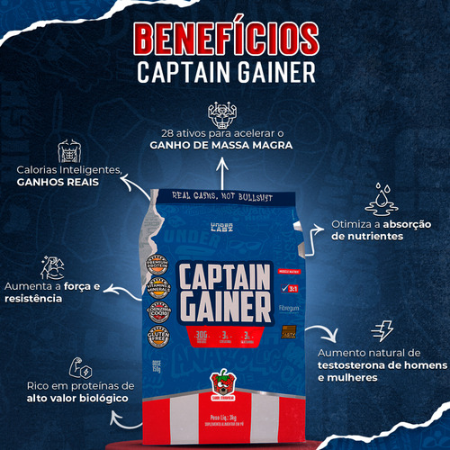 Captain Gainer Under Labz Coq10 Creatina Monohidratada Sabor Vanilla 3kg