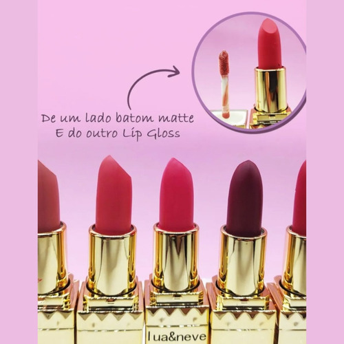 2 Em 1 Batom Matte E Lip Gloss Com Espelho Lua E Neve