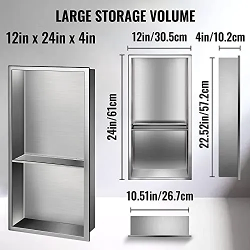 Nicho De Ducha De Acero Inoxidable, 12'' X 24'' X 4'', ...