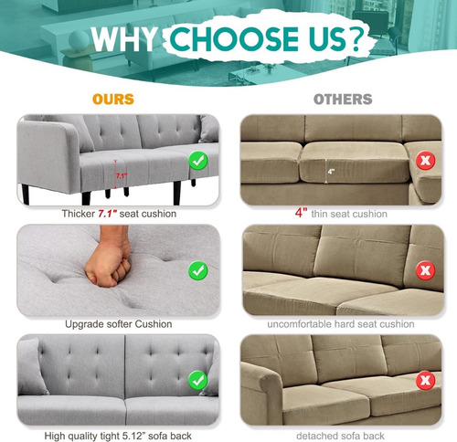 Sofa Cama Convertible Forma L Ajustable Griscl Marca Gyutei