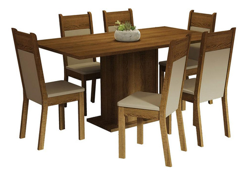 Mesa de comedor de madera con 6 sillas Augusta Madesa, color rústico/crema/beige