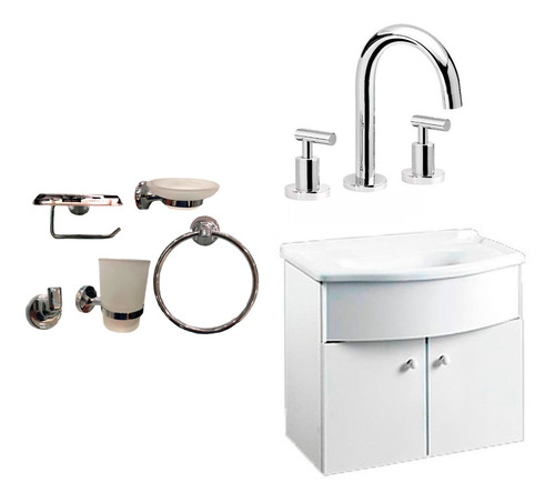 Imagen 1 de 7 de Combo Vanitory Colgante 50 Cm Griferia Lavatorio Accesorio P