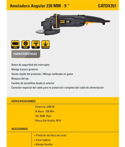 Amoladora Angular 230mm 2350w Caterpillar Cat Dx351