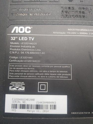 Placa Fonte Tv Aoc Le32d1440/20 (Usado)