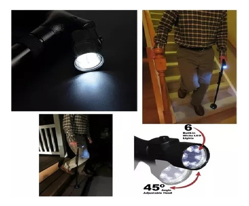 Bastón Plegable Bastones Ortopédicos Con Luz Led 4 Apoyos
