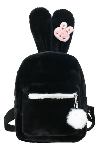 Mochila Chica De Plush Terciopelo - Negra