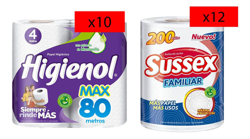 Combo Papel Higiénico Higienol Max 80 Metros + Rollo Cocina 