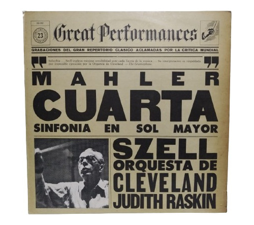 Mahler / Szell, Cleveland Orchestra Cuarta Sinfonia, Lp