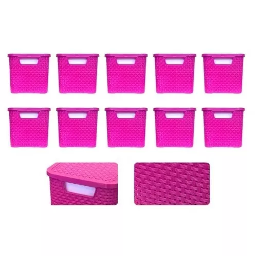 Kit Caixa Organizadora 15 Litros Rattan Pink