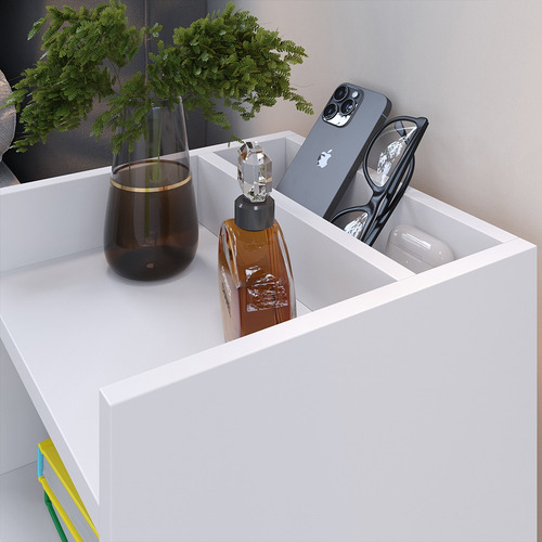 Mesa De Cabeceira Criado Quarto Retrô Max Com Porta Celular Brilhante Branco