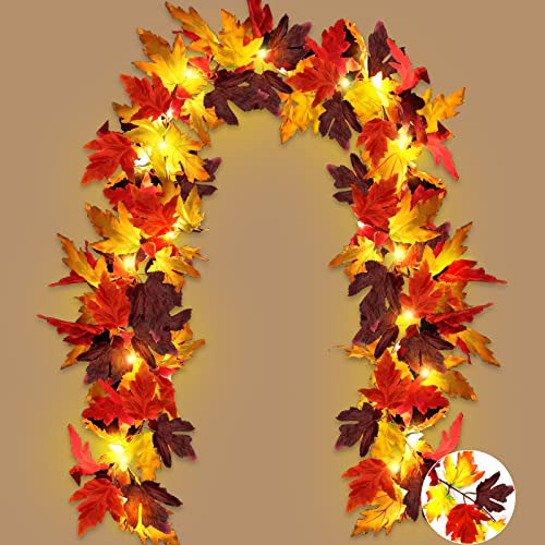 Turnmeon 6ft Lighted Fall Garland Con Timer 74 Red 68zxr