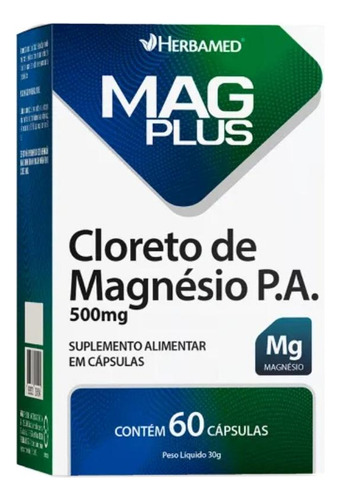 Mag Plus Cloreto De Magnésio P.a 500mg Herbamed 60 Cápsulas