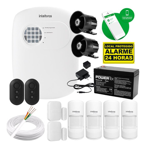 Kit Alarme Intelbras 2 Magnético Sf 4 Infra Pet Cf 2 Sirenes