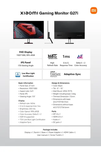 Monitor Xiaomi G27i Gaming 27 Fhd 165hz 1ms Freesync-boleta