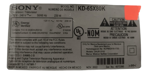 Fuente Sony Kd-65x80k Ap-p412bm