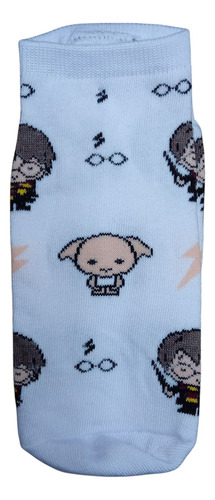 Medias Soquete Harry Potter Magia Harry Y Dobby Fondo Blanco Harry Potter - Harry Y Dobby Fondo Blanco Estampado Unico