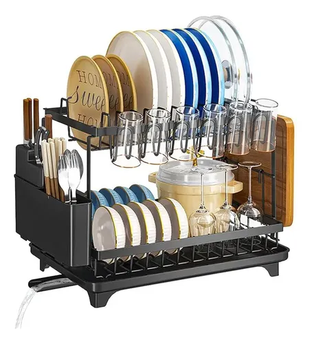 Escorredor De Louça Pratos Talheres Inox Cozinha Duplo Preto