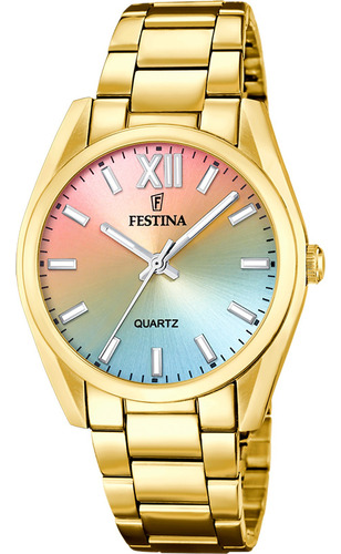 Reloj Mujer Festina Boyfriend Acero Dorado 50mts F20640.7 Color Del Fondo Multicolor