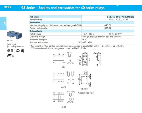 5 Pza 95.15.2sma Base Socket Rele Finder 40.51, 40.52, 40.61