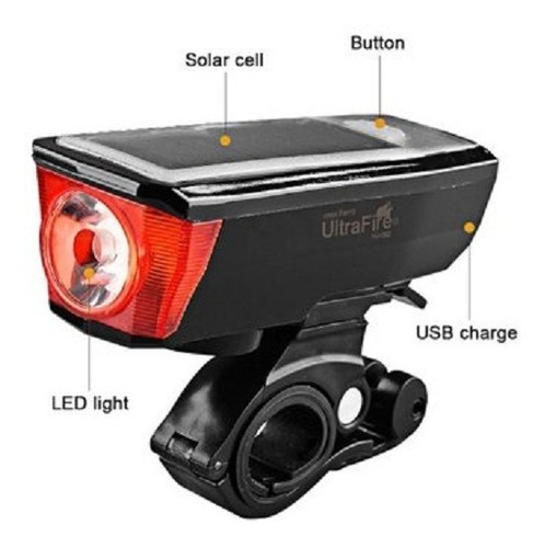 Luz Bicicleta 350 Lum, Panel Solar, Powerbank, Recargable