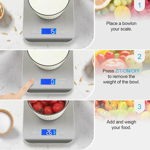 Bascula Digital Para Cocina Acero Inoxidable 5 Kg/1g Lcd Con Pilas Aaa,electrónica Multifuncional Básculas