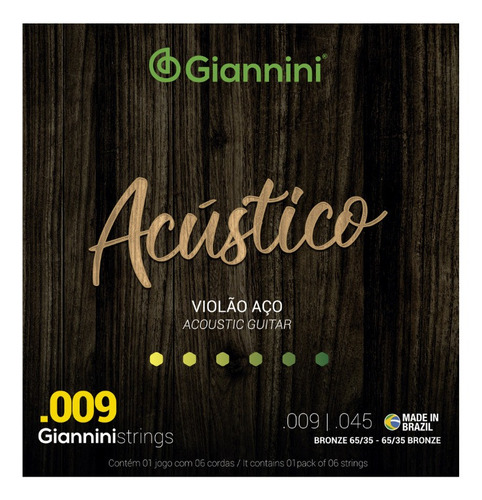 Encordoamento Giannini Violão Acústico Aço 009 Bronze 