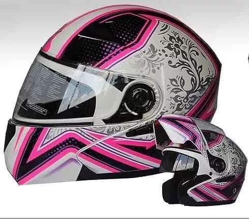 Casco Para Moto Mujer Abatible Decal Cut Blanco-Rosa FS-901 - Tienda Moto  Rider México