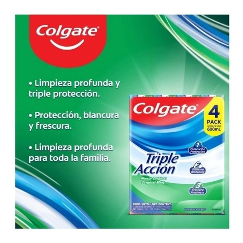 Colgate Triple Acción Crema Dental Anticaries 4pz De 150ml