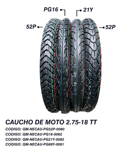 Caucho Para Moto 2.75-18 Tt Delantero 52p