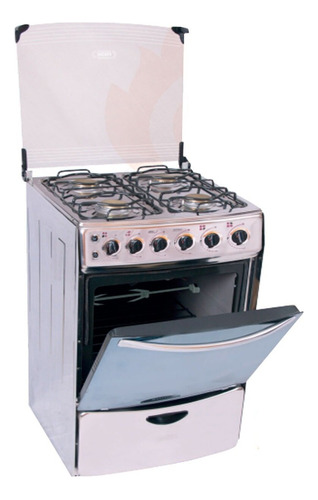 Cocina Con Tapa De Vidrio Fadic Y Horno Alheli 4h Gris