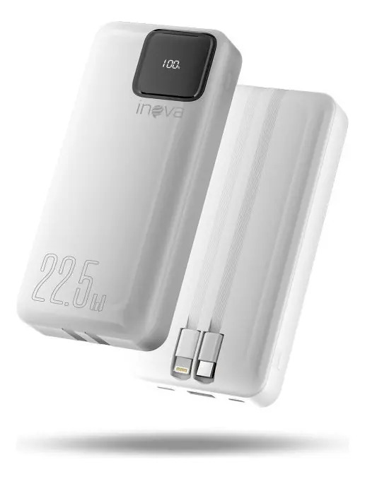 Power Bank 20000mah Portátil Cabo Embutido Rápida 22.5w Cor Branco