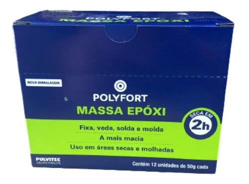 Adesivo Massa Epóxi Polyepox 50g - Kit Com 12 Unidades