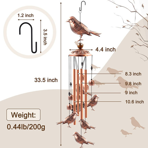 Al Aire Libre Pájaros Tubo De Aluminio Carillón De Viento