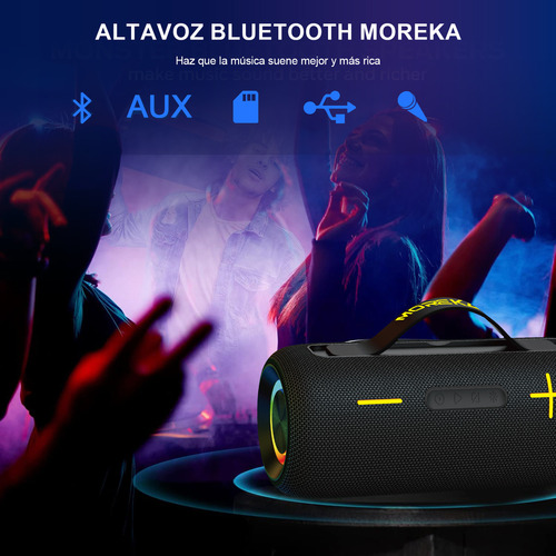 Moreka A25 Bocinas Portatil Bluetooth, Altavoz Bocina Inalambrica Impermeables Ipx7 Bajor Doble, Altavoz Sonido Estéreo 60w, Para Fiesta Piscina Color Negro