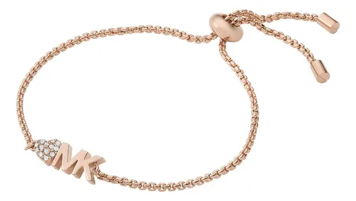 Pulsera De Cadena Con Logo Mk De Latón Y Cristal Pavé De Oro