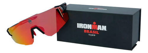 Óculos De Sol Bike Corrida Yopp Ironman Br Uv400 Mask Imb2.5 Cor da armação Preto e Vermelho Cor da lente Vermelho