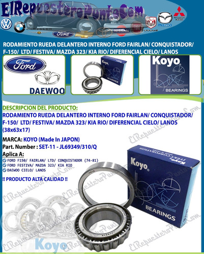 Rodamiento Delantero Festiva Mazda 323 Kia Rio 1.5 38x63x17